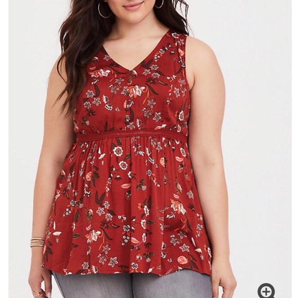 Torrid Ochre Floral Twill Babydoll Tunic Top 4X - Picture 5 of 16